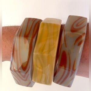 Vintage Lucite Bangle Unique Faint Print Bracelet Octagon Shape. Set of tree.